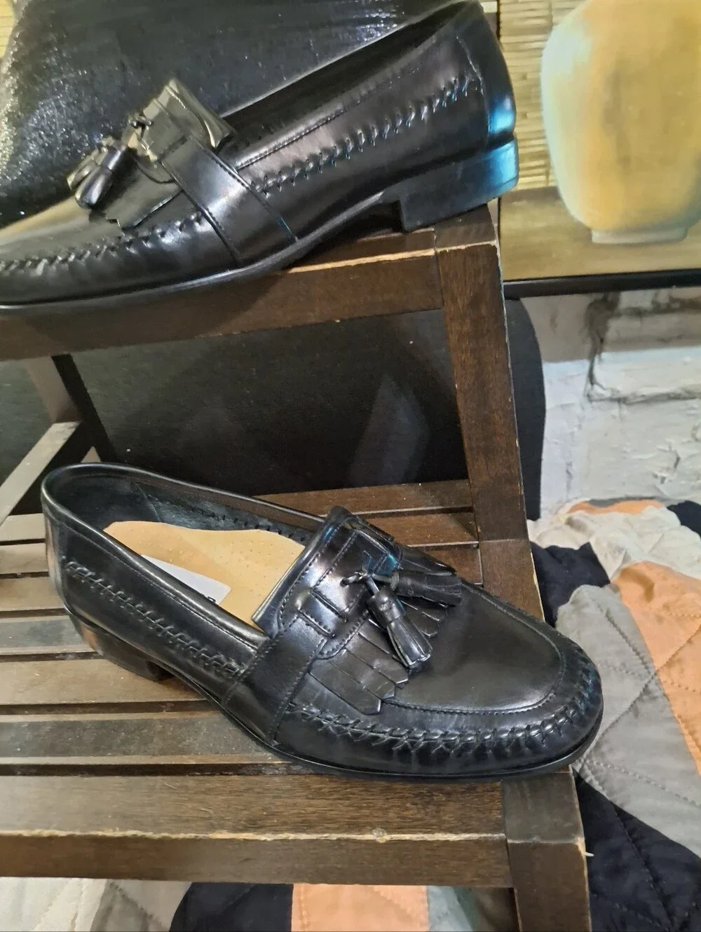 David Taylor Black Leather Tassel Kiltie Loafers